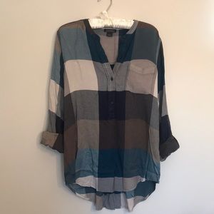 Blue, grey and brown checkered Lucky Brand blouse